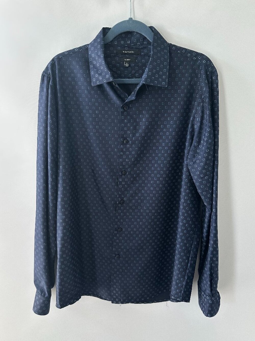 Tahari Navy Blue Pattern Men's Large Slim Fit Long Sleeve Shirt
